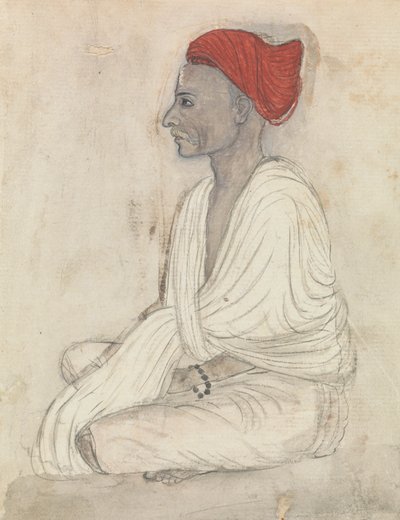 Homme en turban rouge assis en tailleur - Gangaram Chintaman Tambat