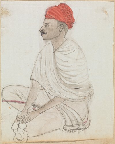 Homme avec un turban rouge assis en tailleur - Gangaram Chintaman Tambat