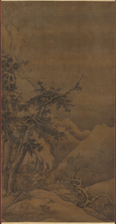 Oiseaux dans un bosquet dans un paysage montagneux d