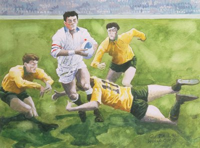 Match de rugby : Angleterre contre Australie en finale de la Coupe du Monde, 1991, Will Carling plaqué - Gareth Lloyd Ball