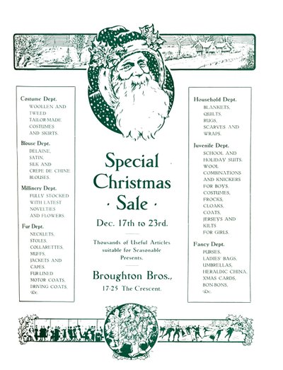 Publicité pour Broughton Bros. - Vente Spéciale de Noël, 1917 - Garratt and Atkinson