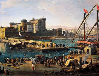 Vue du Castel Nuovo depuis les docks de Naples - Gaspar van Wittel
