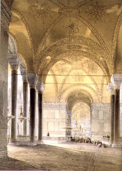Haghia Sophia, planche 7 : entrée de la nef, gravé par Louis Haghe, publié en 1852 - Gaspard (after) Fossati