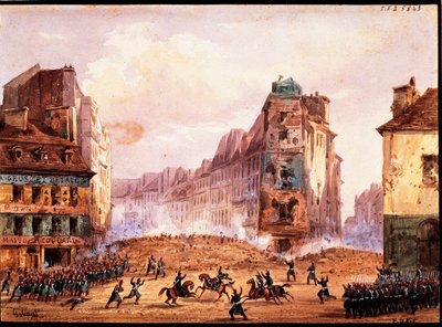 Scène de la Révolution de 1848, barricade de la rue Sainte-Catherine en février, par Gobaut, France - Gaspard Gobaut