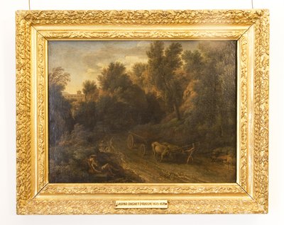 Paysage classique avec une charrette à bœufs et des personnages - Gaspard Poussin Dughet