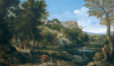 Paysage montrant un faune dansant et une nymphe - Gaspard Poussin Dughet
