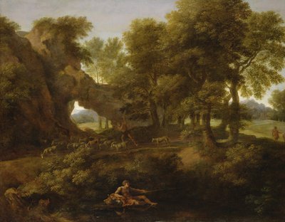 Paysage avec un pêcheur, un berger et d