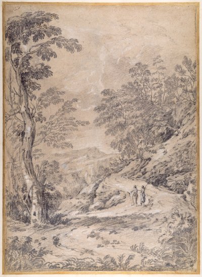 Route de montagne serpentant à travers bois et rochers - Gaspard Poussin Dughet