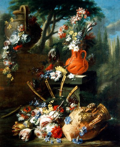 Nature morte de fleurs dans des pots en terre cuite - Gasparo Lopez