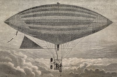 Ballon électrique avec hélice, prototype de Gaston (18473-1899) et Albert Tissandier (1839-1906), Paris, France, gravure de L