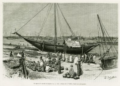 Un tepe sur le marché de Zanzibar (Tanzanie). Gravure pour illustrer l