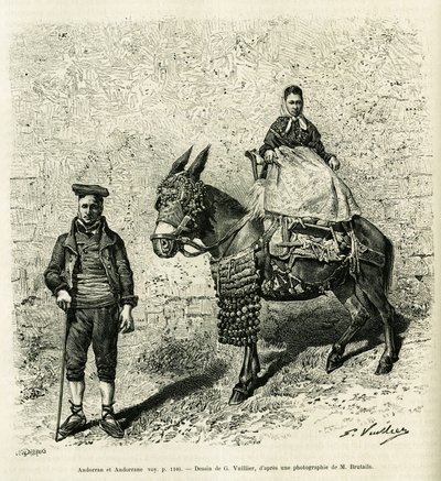 Andorre et Andorre. Gravure de G.Vuillier, pour illustrer le récit Le val d