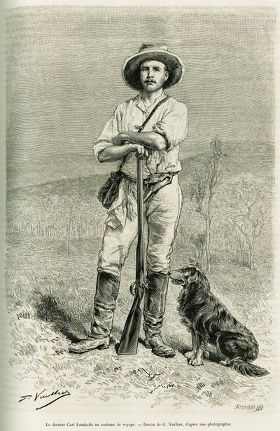 Portrait du voyageur auteur Carl Lumholtz. Gravure par G. Vuillier, pour illustrer l