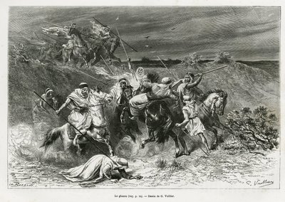 Le Ghazou, ou razzia, pillage à main armée. Gravure par G.Vuillier, pour illustrer l
