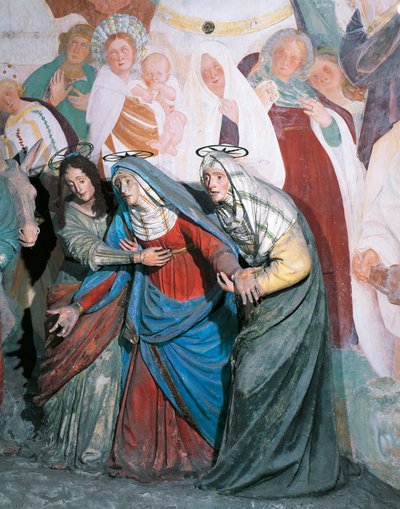 Statues de saintes femmes suivant le Christ, détail de la Crucifixion par Gaudenzio Ferrari (1475-1546), Chapelle XXXVIII, Mont Sacré de Varallo Sesia (Liste du patrimoine mondial de l