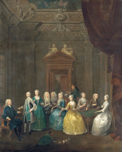 Portrait de la famille Porten prenant le thé dans un intérieur somptueux - Gawen Hamilton