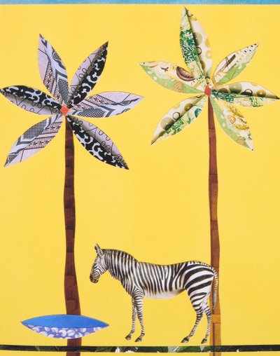 Zèbre avec bol bleu (collage) - Genevieve French