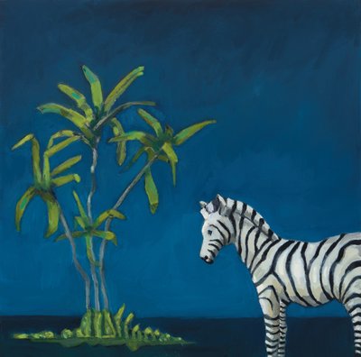 Zèbre avec palmier, 2019 (huile sur toile) - Genevieve French