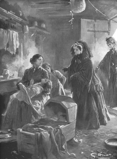 La reine Victoria et les pauvres : Sa Majesté visitant une maison de campagne, 1901 - Gennaro Amato