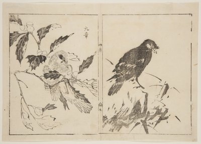 Deux pièces représentant des oiseaux et des fleurs (estampe sur bois en couleur) - Gensho Gensho