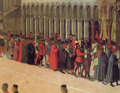 Procession sur la place Saint-Marc, détail des musiciens (détail) - Gentile Bellini