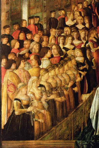 Le Miracle de la Croix sur le pont San Lorenzo, détail de Caterina Cornaro et ses dames (détail) - Gentile Bellini
