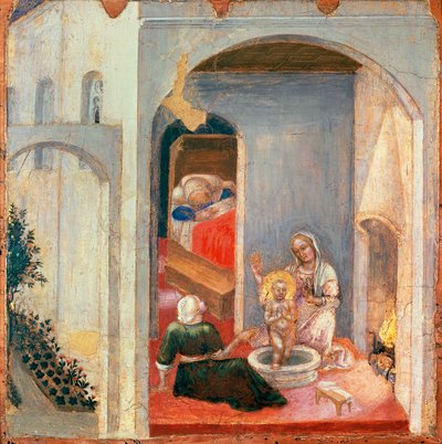 La naissance de Saint Nicolas, panneau de la prédelle du Polyptyque Quaratesi par Gentile da Fabriano (1370-ca 1427) - Gentile da Fabriano