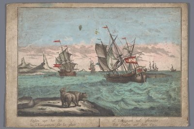 Vue des navires naviguant sur la mer de glace - Georg Balthasar Probst (possibly)