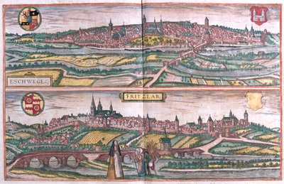 Eschwege et Fritzlar, Allemagne - dans "Civitates Orbis Terrarum" de Georg Braun, Cologne 1617 - Georg Braun