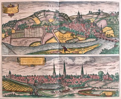 Essen et Werden, Allemagne - dans "Civitates Orbis Terrarum" de Georg Braun, Cologne 1617 - Georg Braun