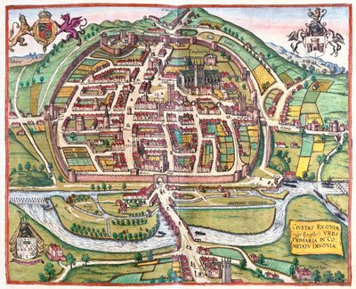 Exter, Angleterre - dans "Civitates Orbis Terrarum" de Georg Braun, Cologne 1617 - Georg Braun