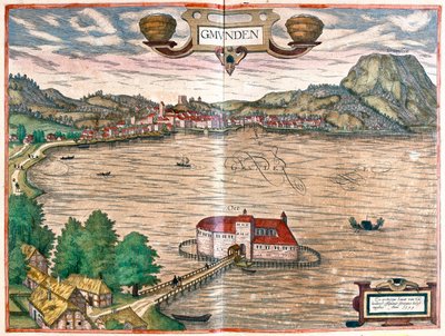 Gmunden, Autriche - dans "Civitates Orbis Terrarum" de Georg Braun, Cologne 1617 - Georg Braun