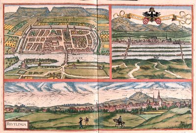 Heilbronn, Mulhouse - Reutlingen, Allemagne - dans "Civitates Orbis Terrarum" de Georg Braun, Cologne 1617 - Georg Braun