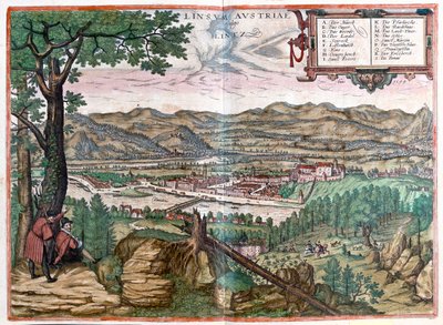 Lintz, Autriche - dans "Civitates Orbis Terrarum" de Georg Braun, Cologne 1617 - Georg Braun