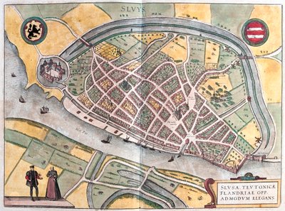 Slusa, Pays-Bas - dans "Civitates Orbis Terrarum" de Georg Braun, Cologne 1617 - Georg Braun