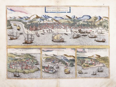 Vue de Calcutta, Inde, et en dessous des vues plus petites d