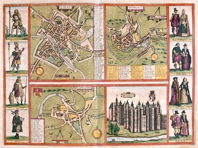 York, Shrewsbury, Lancaster et Richmond, Angleterre - dans "Civitates Orbis Terrarum" de Georg Braun, Cologne 1617 - Georg Braun