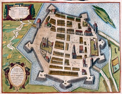 Zamosc, Pologne - dans "Civitates Orbis Terrarum" de Georg Braun, Cologne 1617 - Georg Braun