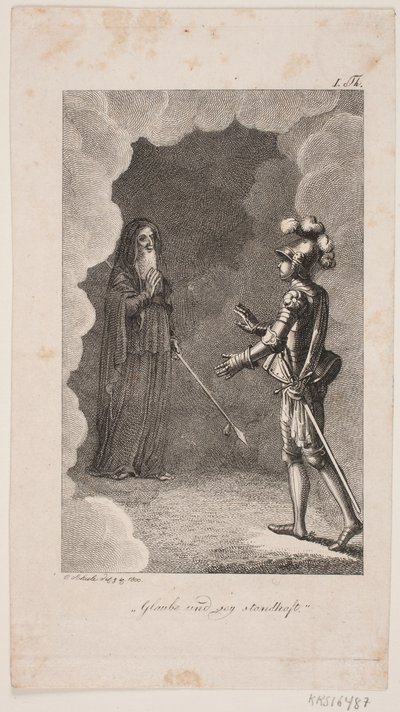 "Crois et sois ferme". Homme en armure et un vieil homme en manteau - Georg Christian Schule