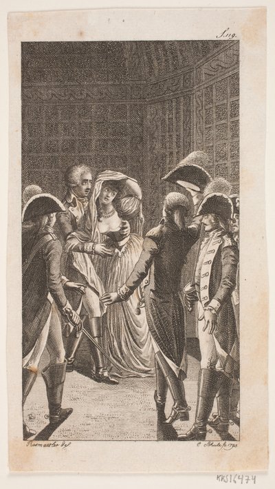 Illustration avec cinq militaires et une dame - Georg Christian Schule