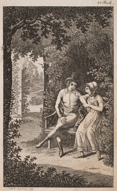 Illustration avec couple sur un banc dans un jardin - Georg Christian Schule