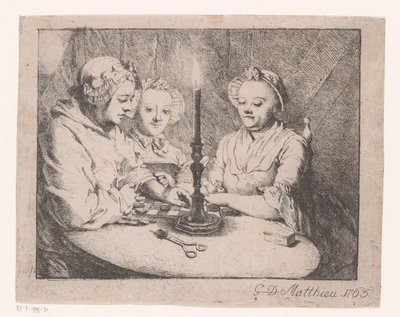 Femmes jouant aux dames à la lumière des bougies - Georg David Matthieu