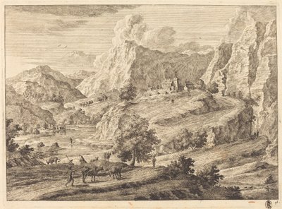 Paysage montagneux avec figures et monastère - Georg Eisenmann
