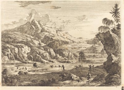 Paysage fluvial montagneux avec figures - Georg Eisenmann