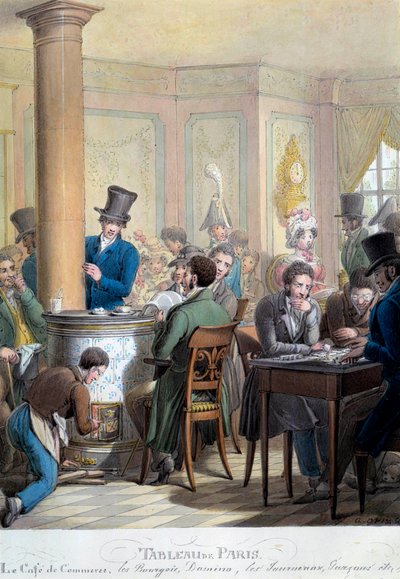 Table de Paris : vue du café du commerce : bourgeois parlant, jouant aux dominos. Lithographie de George Emanuel Opitz (1775-1841) XIXe siècle. Paris, Musée Carnavalet - Georg Emanuel Opitz