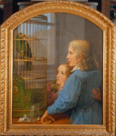 Deux enfants devant une cage à perroquet - Georg Friedrich Kersting