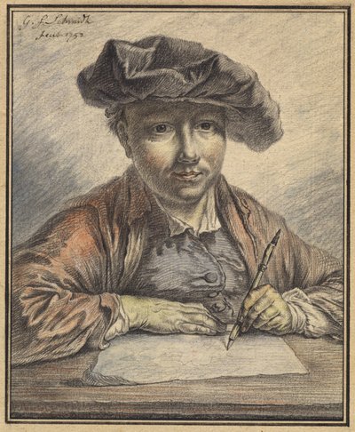 Autoportrait en train de dessiner - Georg Friedrich Schmidt