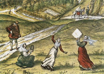 Danseurs andalous. Détail de Grenade, dans le Volume I "Civitatis Orbis Terrarum". Eau-forte en couleurs de Abraham Ortelius (1527-1598), George Braun (1541-1622) et Franz Hogenberg (1535-1590), publié en 1572-1617 - Georg Hogenberg Franz and Ortelius Abraham Braun