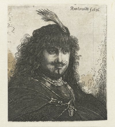 Autoportrait (?) avec chapeau à plumes et sabre abaissé - Georg Leopold Hertel