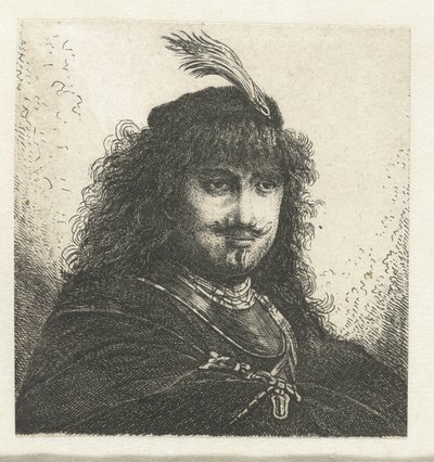 Autoportrait (?) avec chapeau à plumes et sabre abaissé - Georg Leopold Hertel